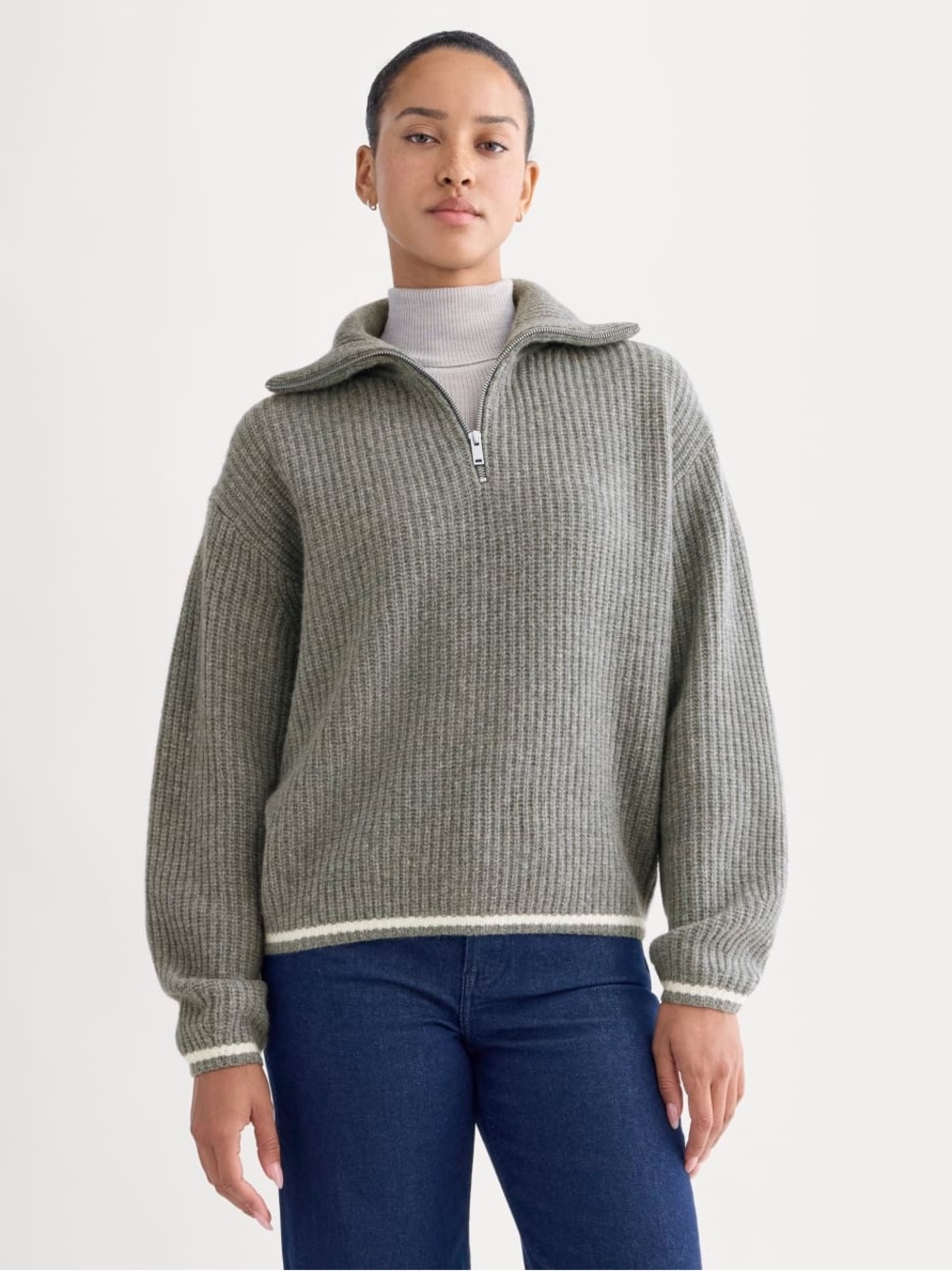 New Everlane THE HALF-ZIP SWEATER IN LUXE MERINO Heathered Grey Size S
